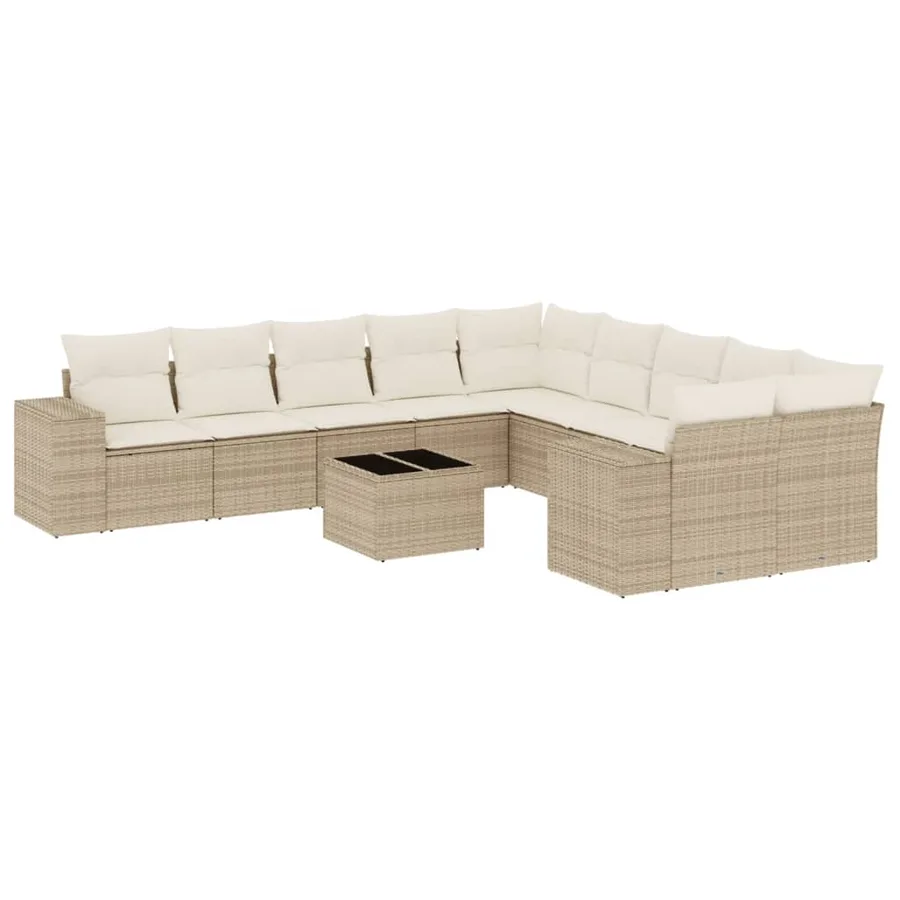 Salon de jardin 11 pcs avec coussins beige résine tressée - 2