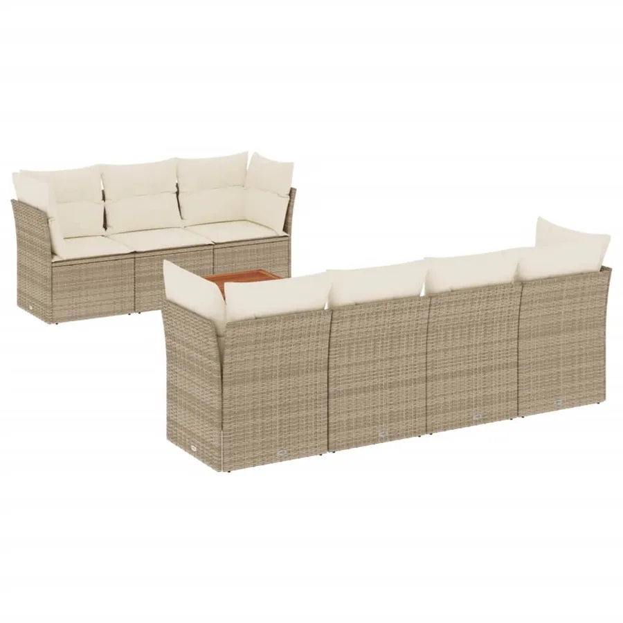 Salon de jardin avec coussins 8 pcs beige résine tressée - 2
