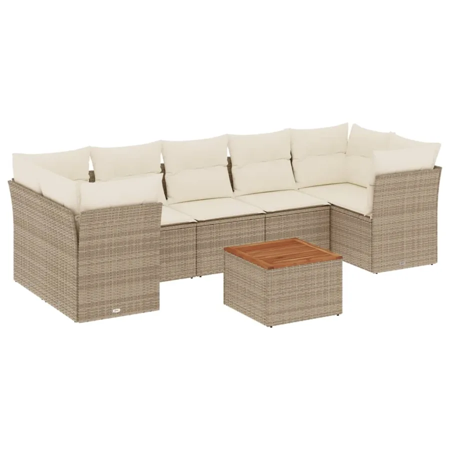 Salon de jardin avec coussins 8 pcs beige résine tressée - 2