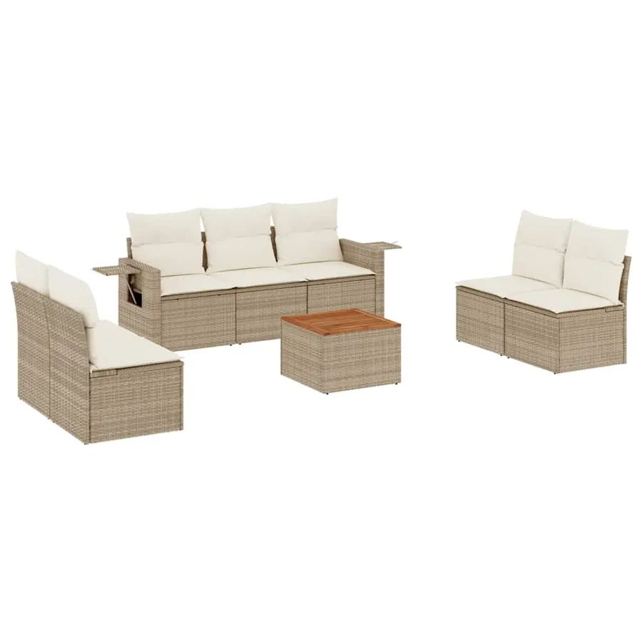 Salon de jardin avec coussins 8 pcs beige résine tressée - 2