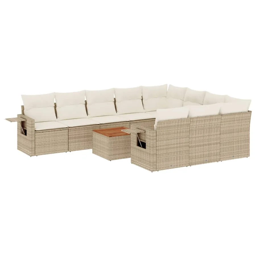 Salon de jardin 11 pcs avec coussins beige résine tressée - 2