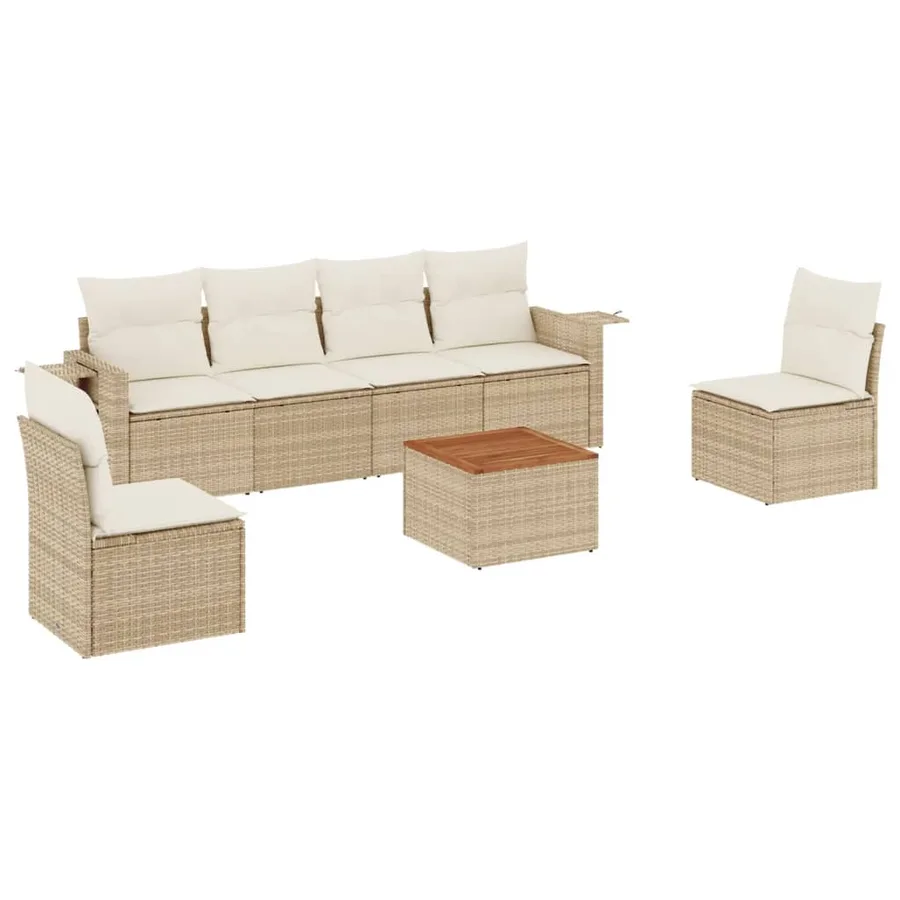 Salon de jardin avec coussins 7 pcs beige résine tressée - 2