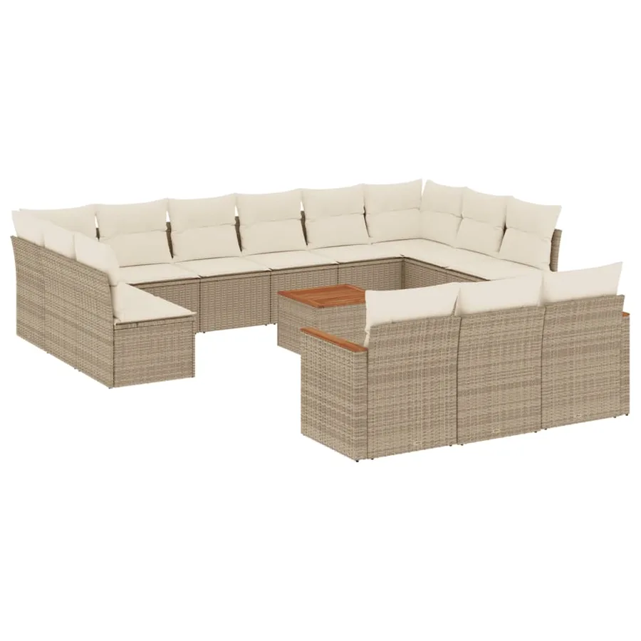 Salon de jardin avec coussins 14 pcs beige résine tressée - 2