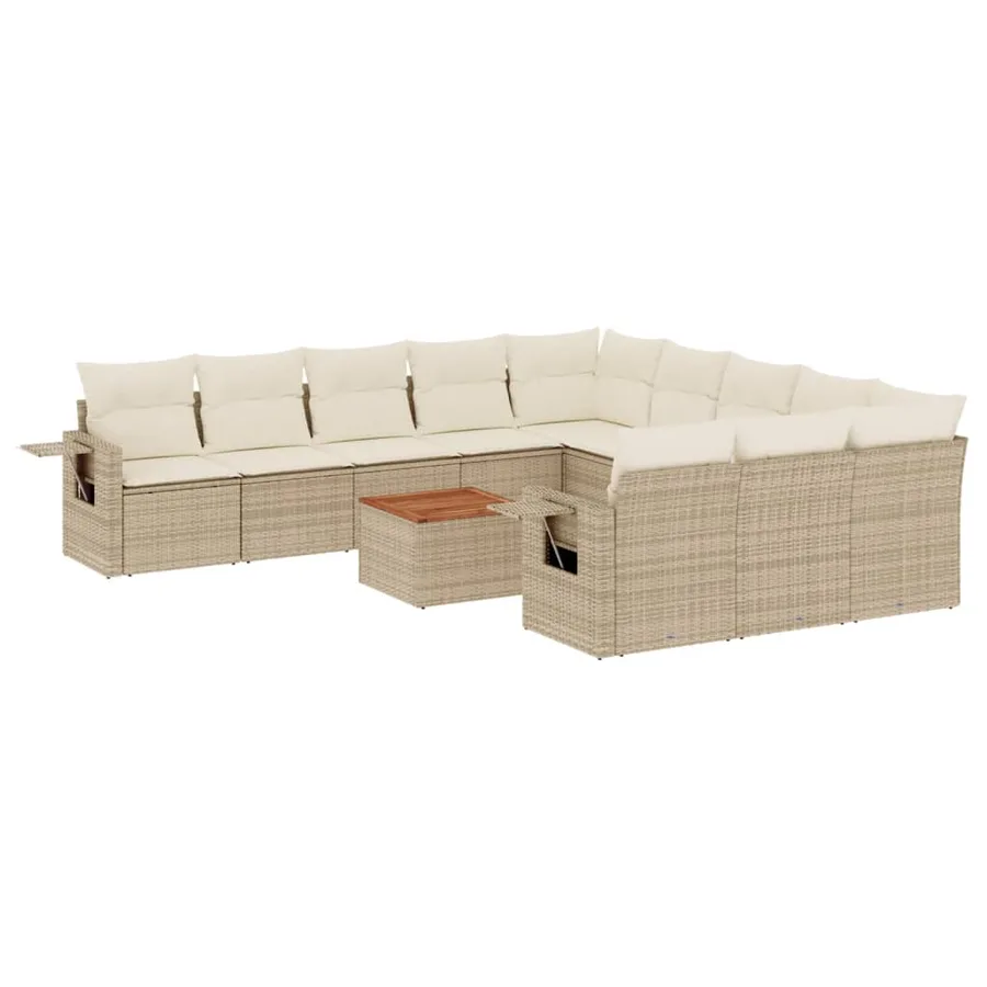 Salon de jardin avec coussins 12 pcs beige résine tressée - 2