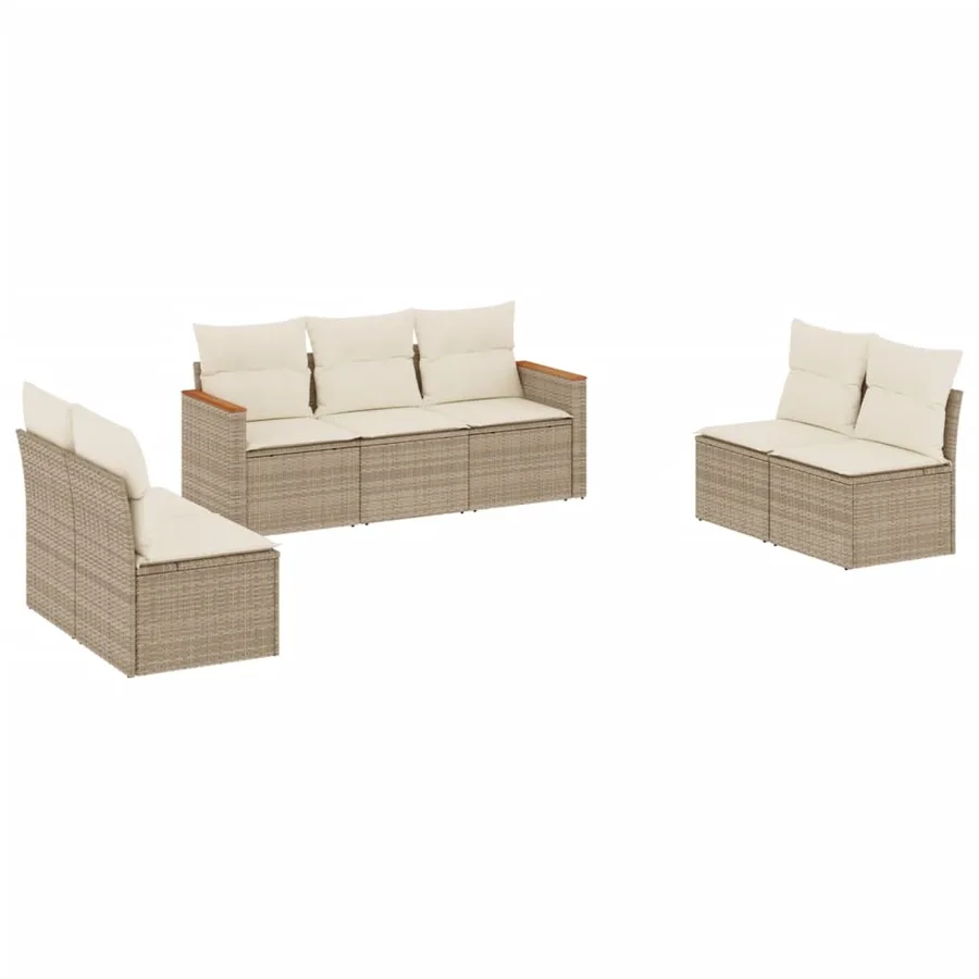 Salon de jardin avec coussins 7 pcs beige résine tressée - 2