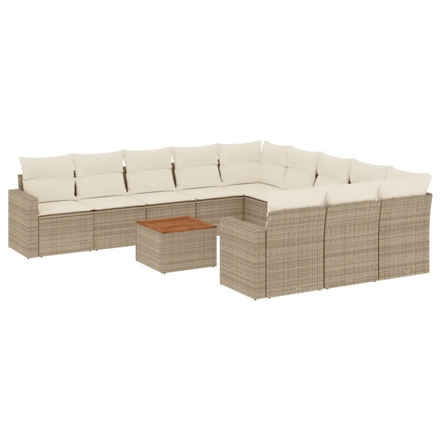 Salon de jardin avec coussins 12 pcs beige résine tressée - 2