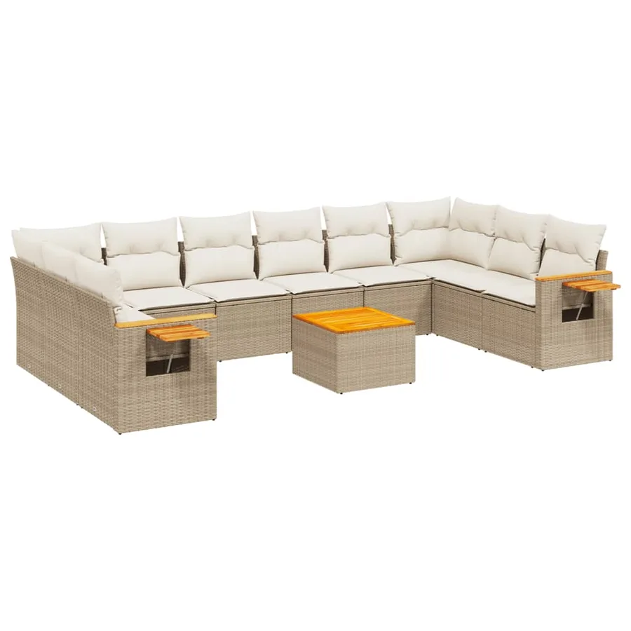 Salon de jardin 11 pcs avec coussins beige résine tressée - 2