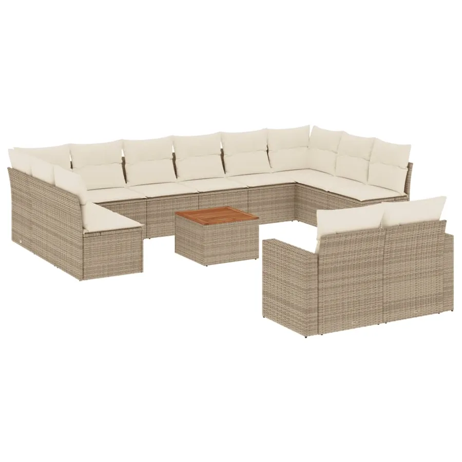 Salon de jardin avec coussins 13 pcs beige résine tressée - 2