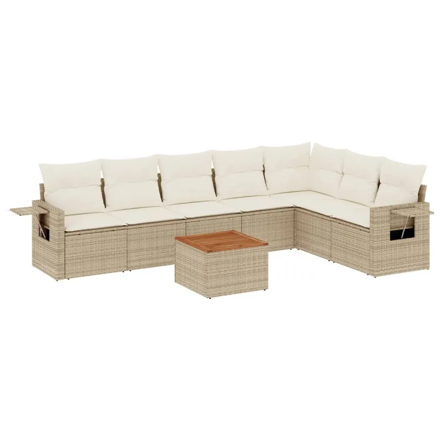 Salon de jardin avec coussins 8 pcs beige résine tressée - 2