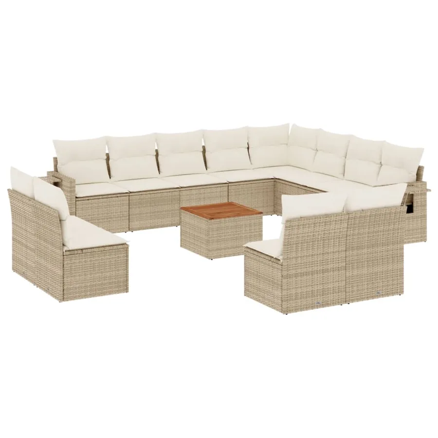 Salon de jardin avec coussins 13 pcs beige résine tressée - 2