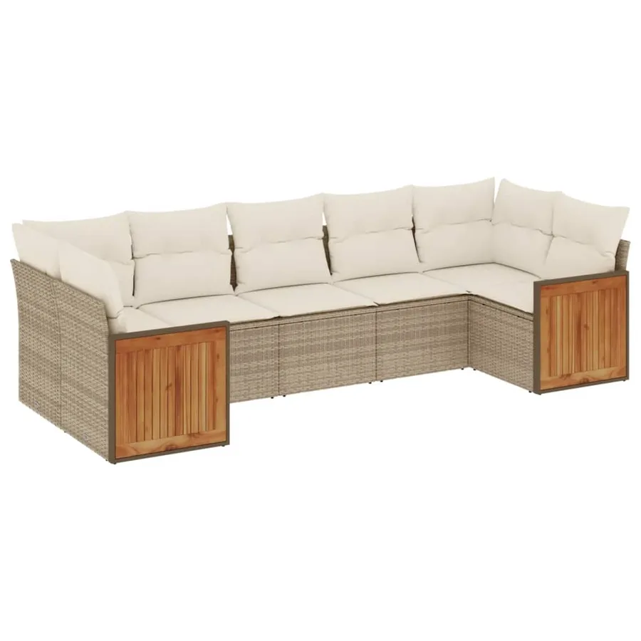 Salon de jardin avec coussins 7 pcs beige résine tressée - 2