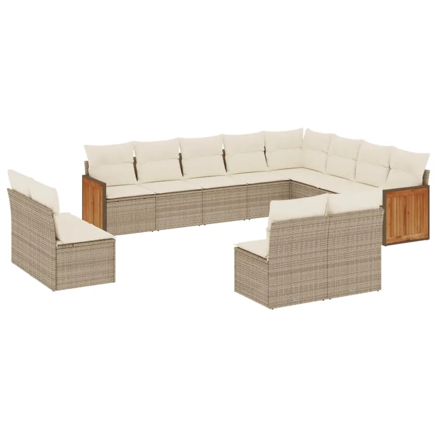 Salon de jardin avec coussins 12 pcs beige résine tressée - 2