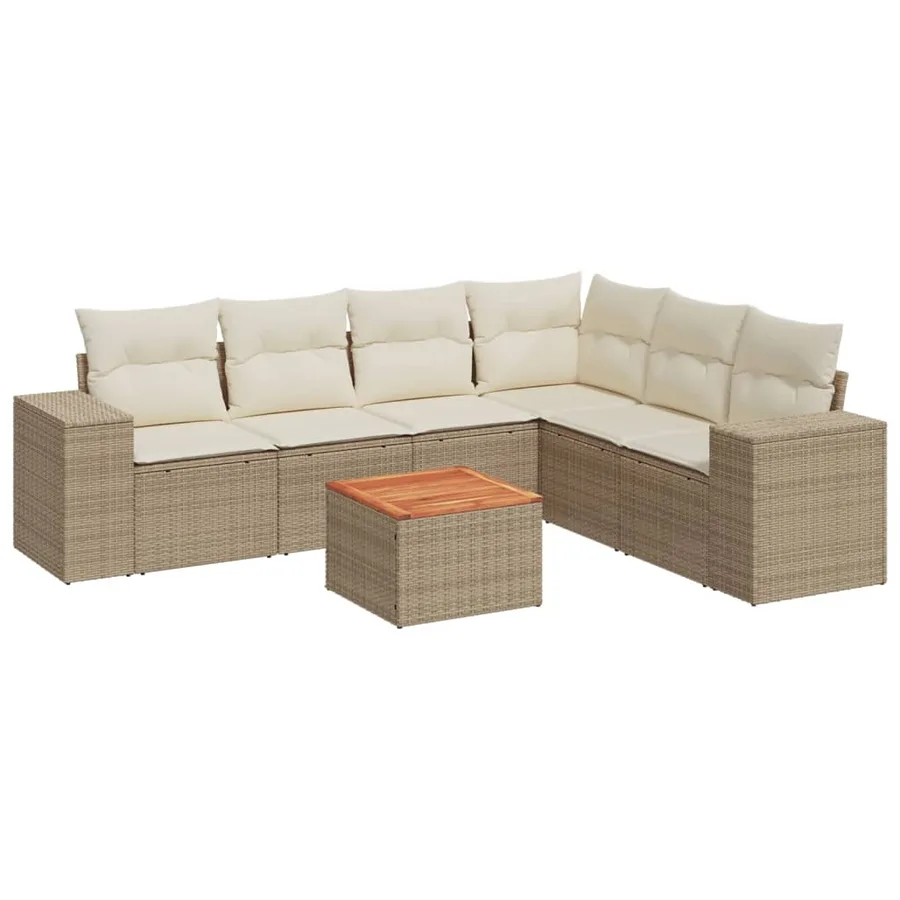 Salon de jardin avec coussins 7 pcs beige résine tressée - 2