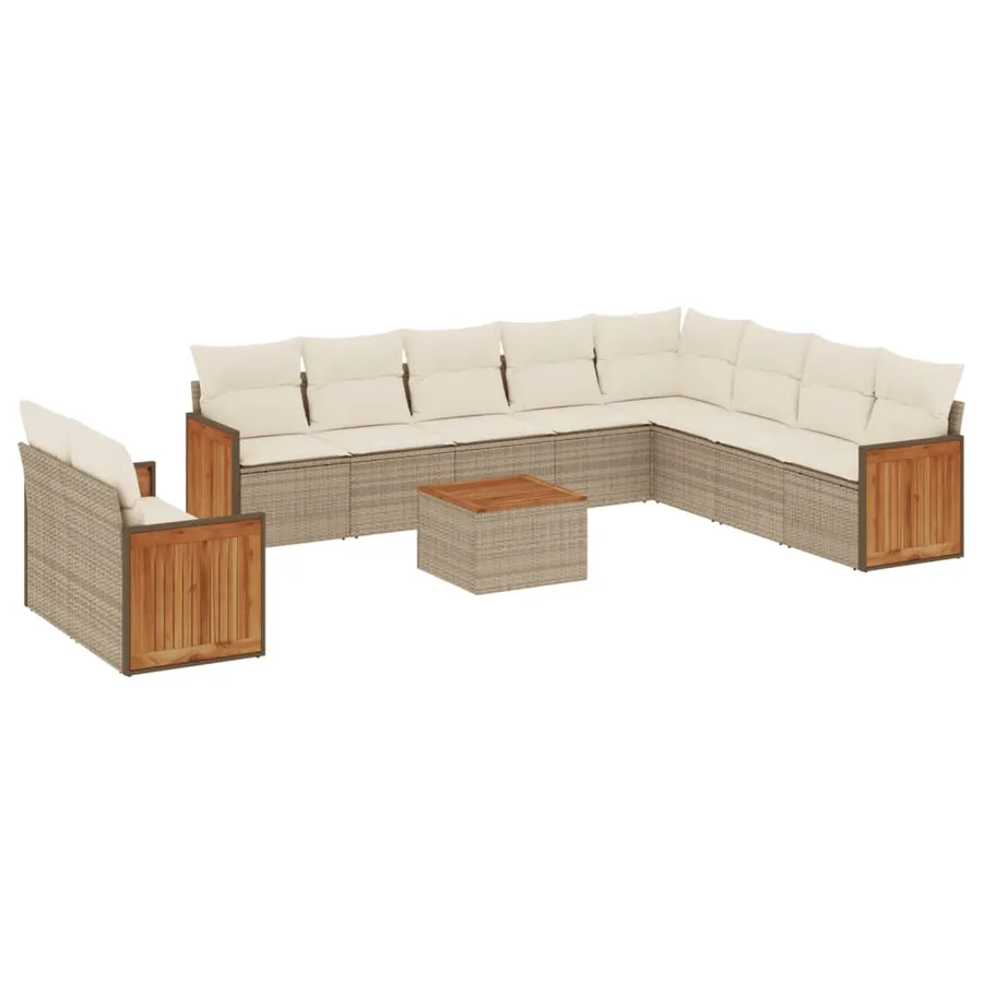 Salon de jardin 11 pcs avec coussins beige résine tressée - 2
