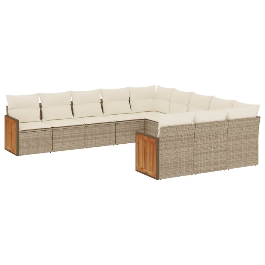 Salon de jardin 11 pcs avec coussins beige résine tressée - 2