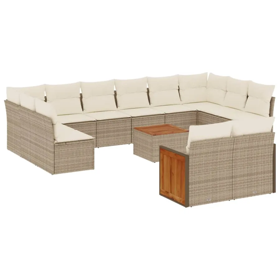 Salon de jardin avec coussins 13 pcs beige résine tressée - 2