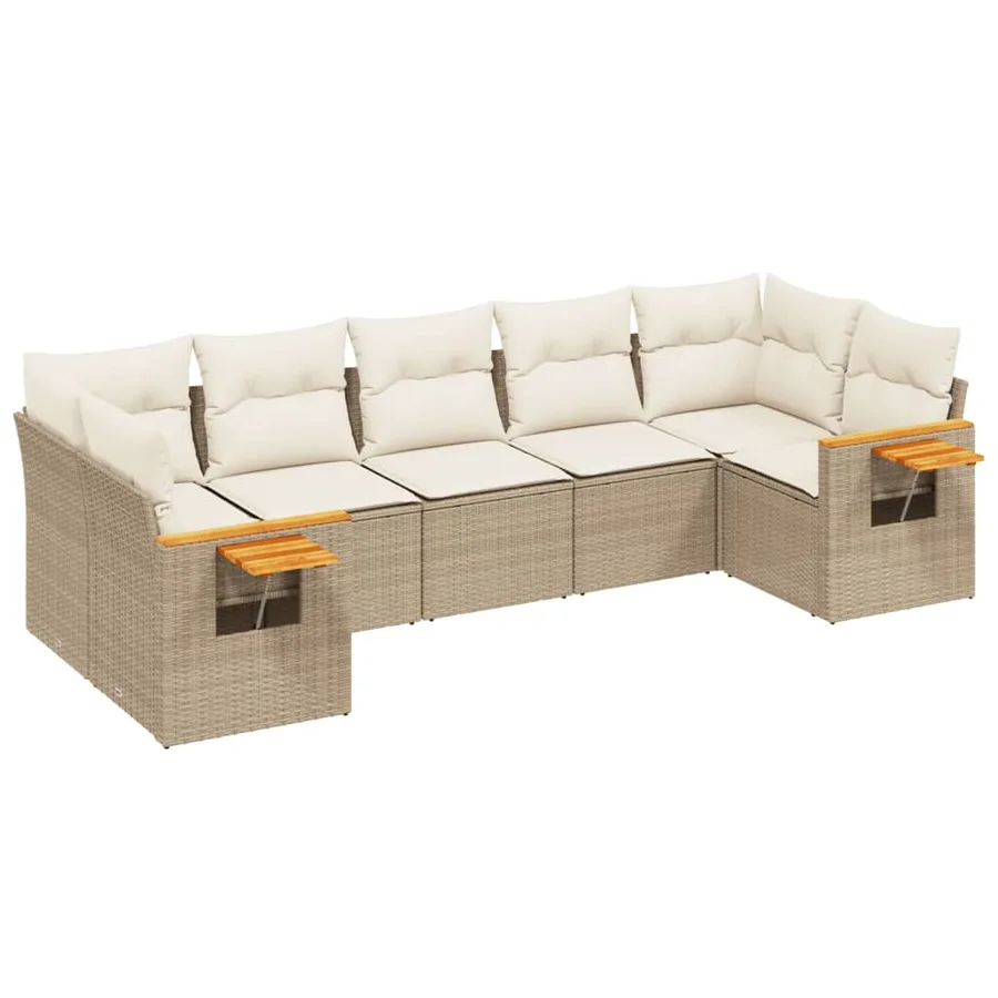 Salon de jardin avec coussins 7 pcs beige résine tressée - 2