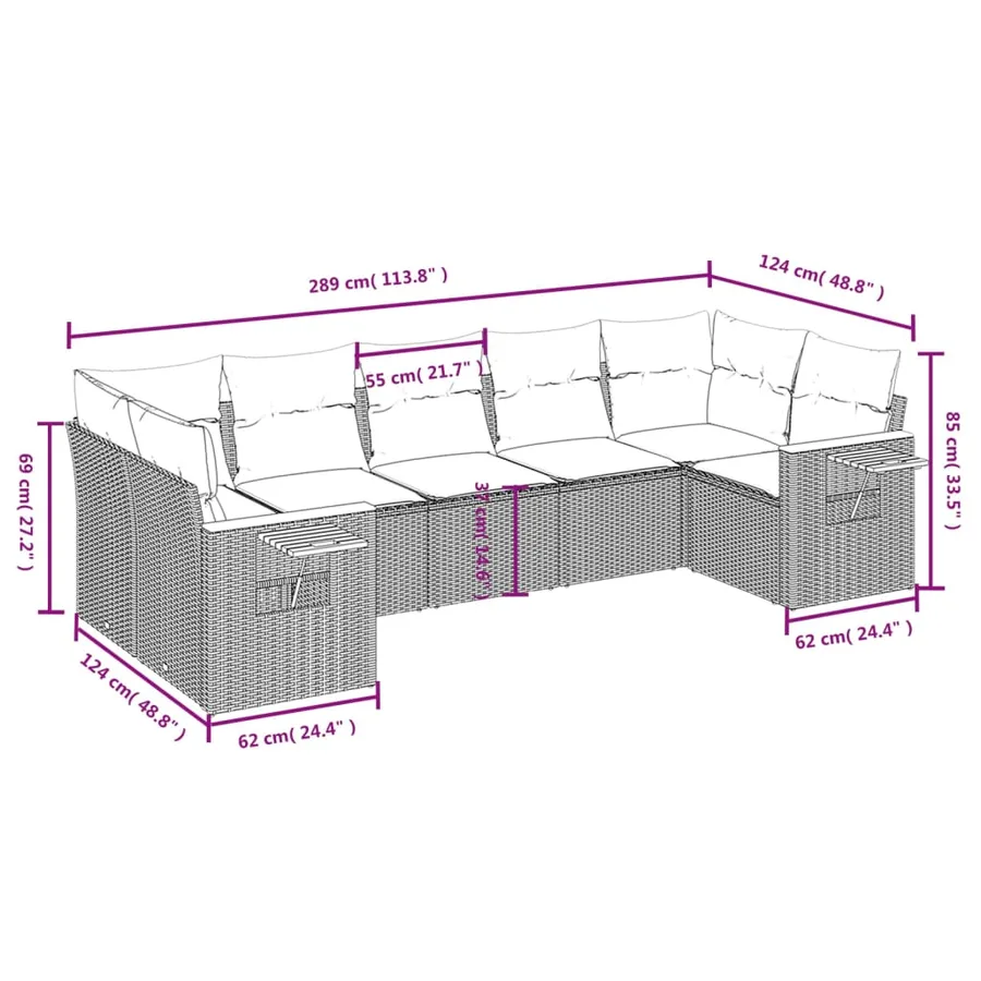 Salon de jardin avec coussins 7 pcs beige résine tressée - 3
