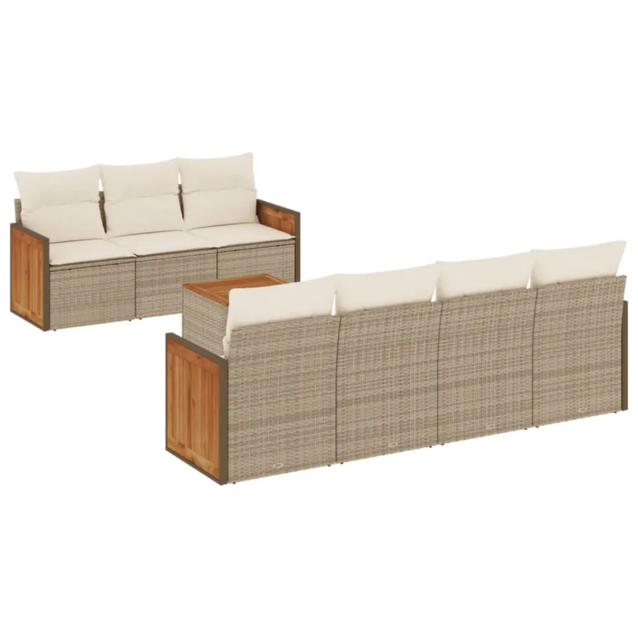Salon de jardin avec coussins 8 pcs beige résine tressée - 2