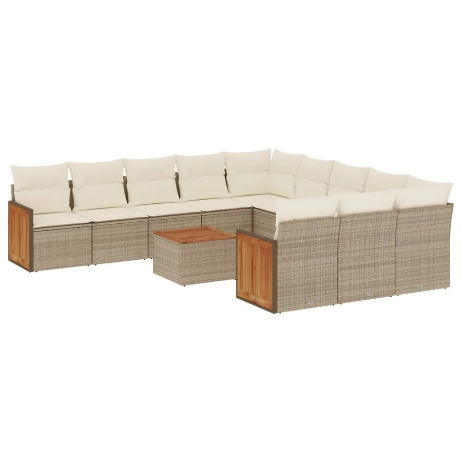 Salon de jardin avec coussins 12 pcs beige résine tressée - 2