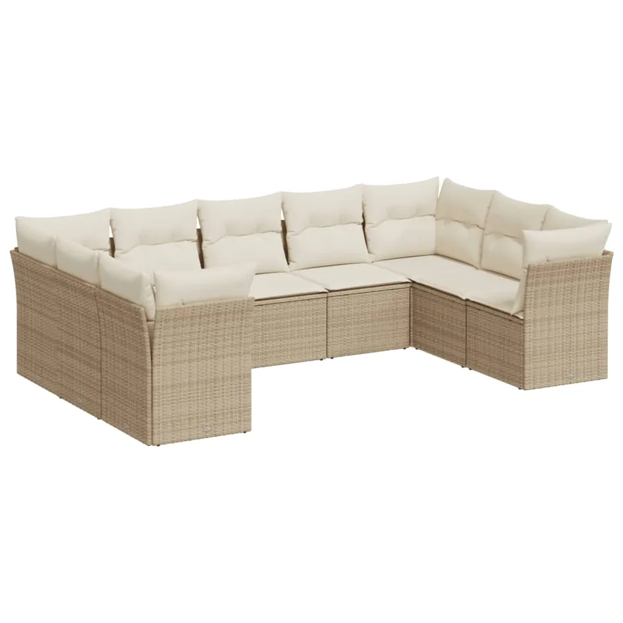 Salon de jardin avec coussins 9 pcs beige résine tressée - 2