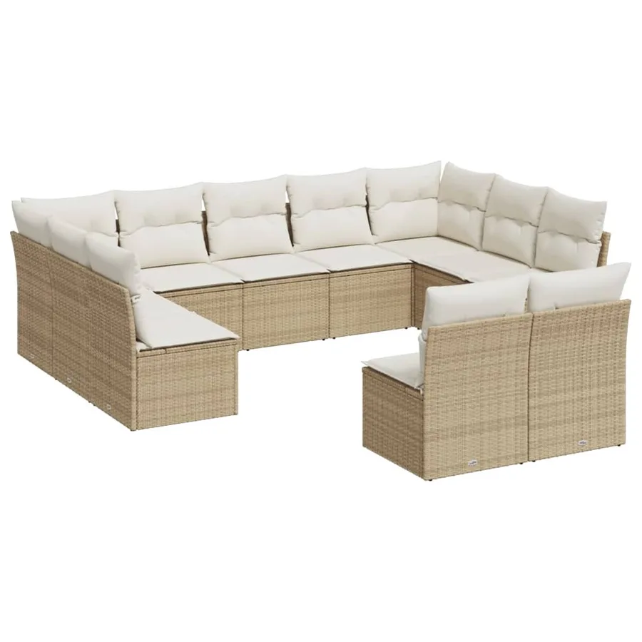 Salon de jardin 11 pcs avec coussins beige résine tressée - 2