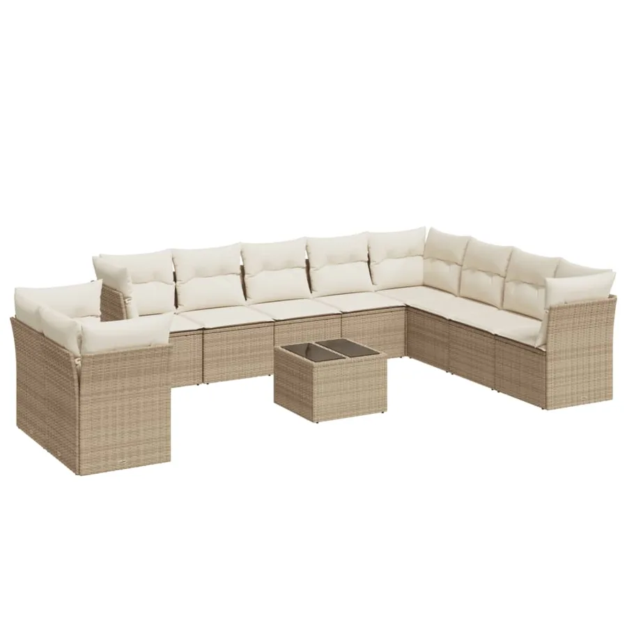 Salon de jardin 11 pcs avec coussins beige résine tressée - 2