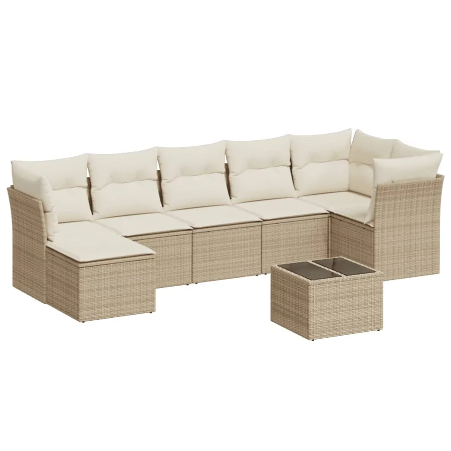 Salon de jardin avec coussins 8 pcs beige résine tressée - 2