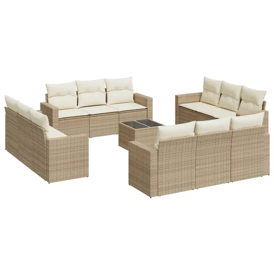 Salon de jardin avec coussins 13 pcs beige résine tressée - 2