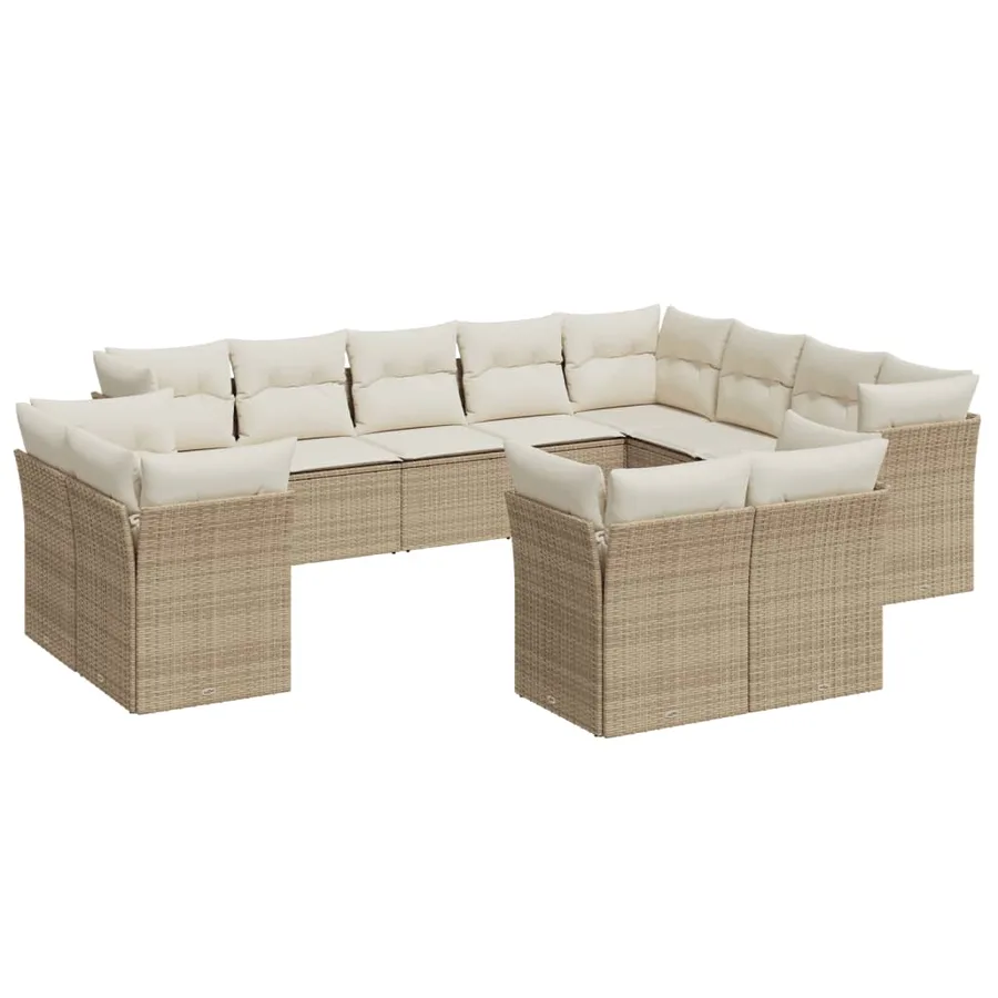 Salon de jardin avec coussins 12 pcs beige résine tressée - 2