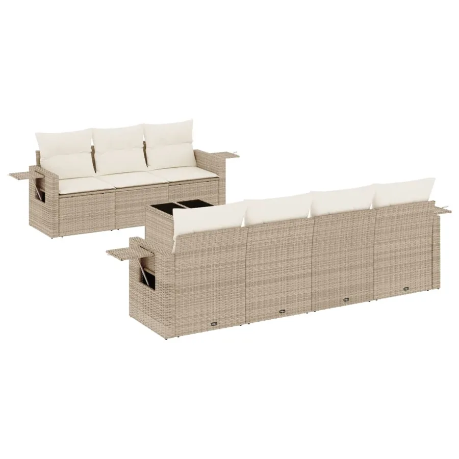 Salon de jardin avec coussins 8 pcs beige résine tressée - 2