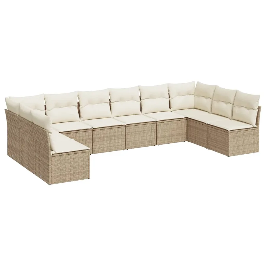 Salon de jardin avec coussins 10 pcs beige résine tressée - 2