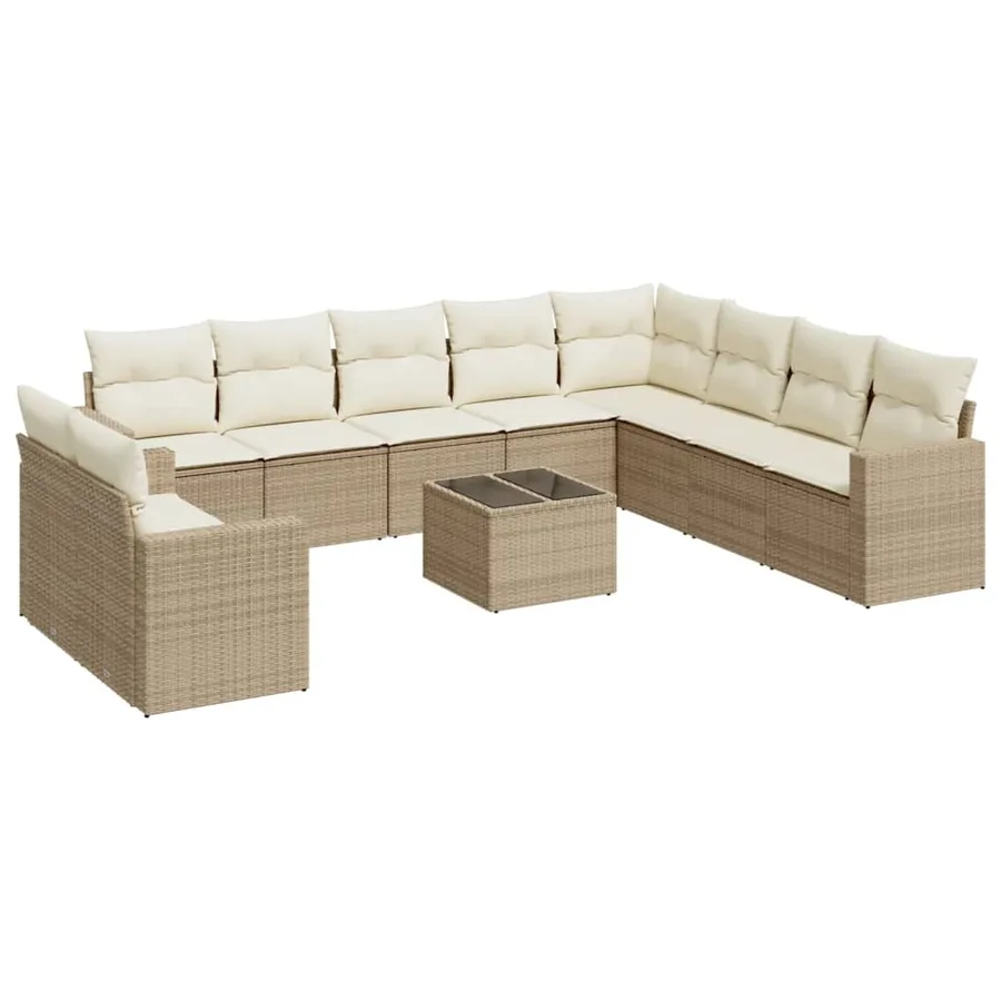 Salon de jardin 11 pcs avec coussins beige résine tressée - 2