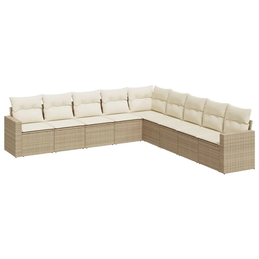 Salon de jardin avec coussins 9 pcs beige résine tressée - 2