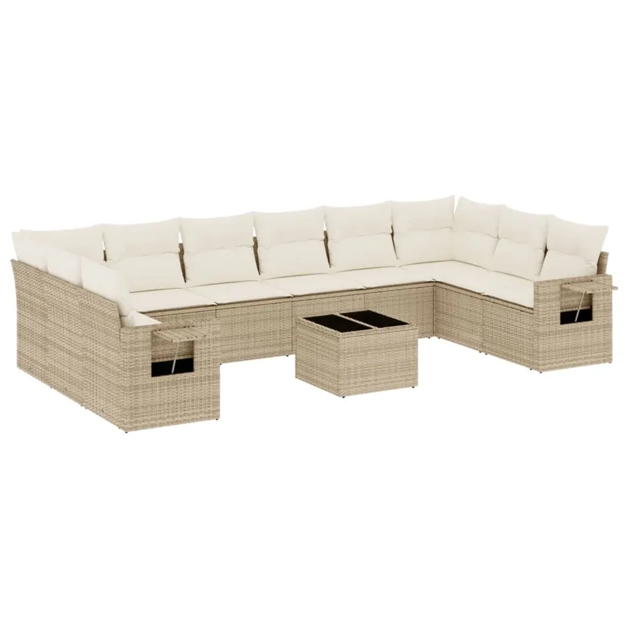 Salon de jardin 11 pcs avec coussins beige résine tressée - 2