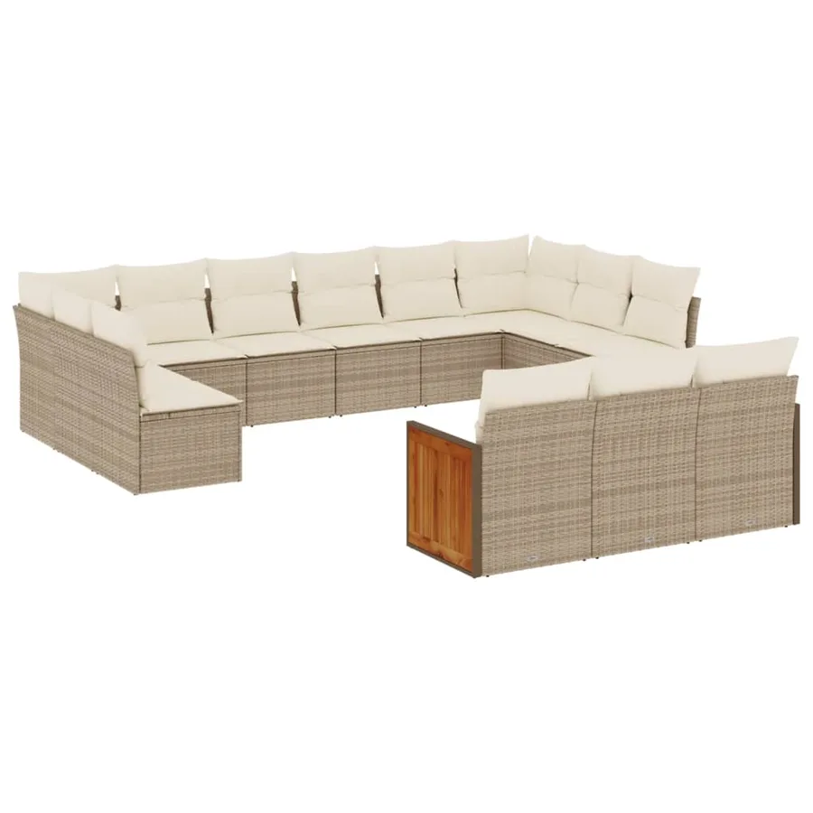 Salon de jardin avec coussins 13 pcs beige résine tressée - 2