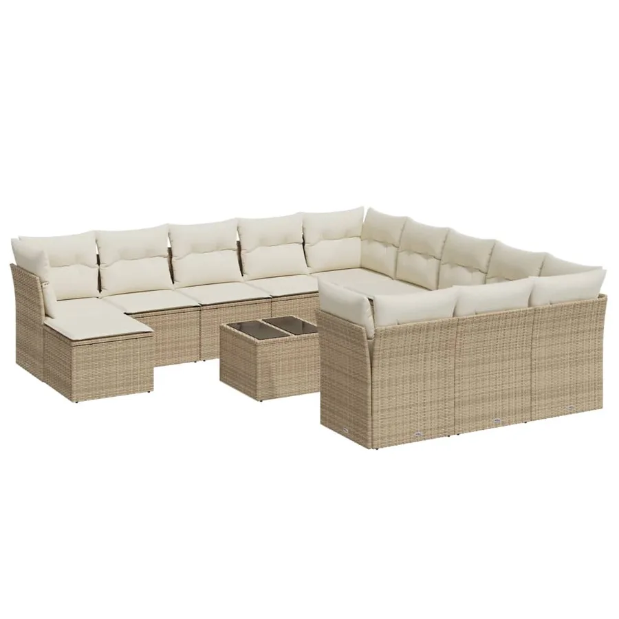 Salon de jardin avec coussins 13 pcs beige résine tressée - 2