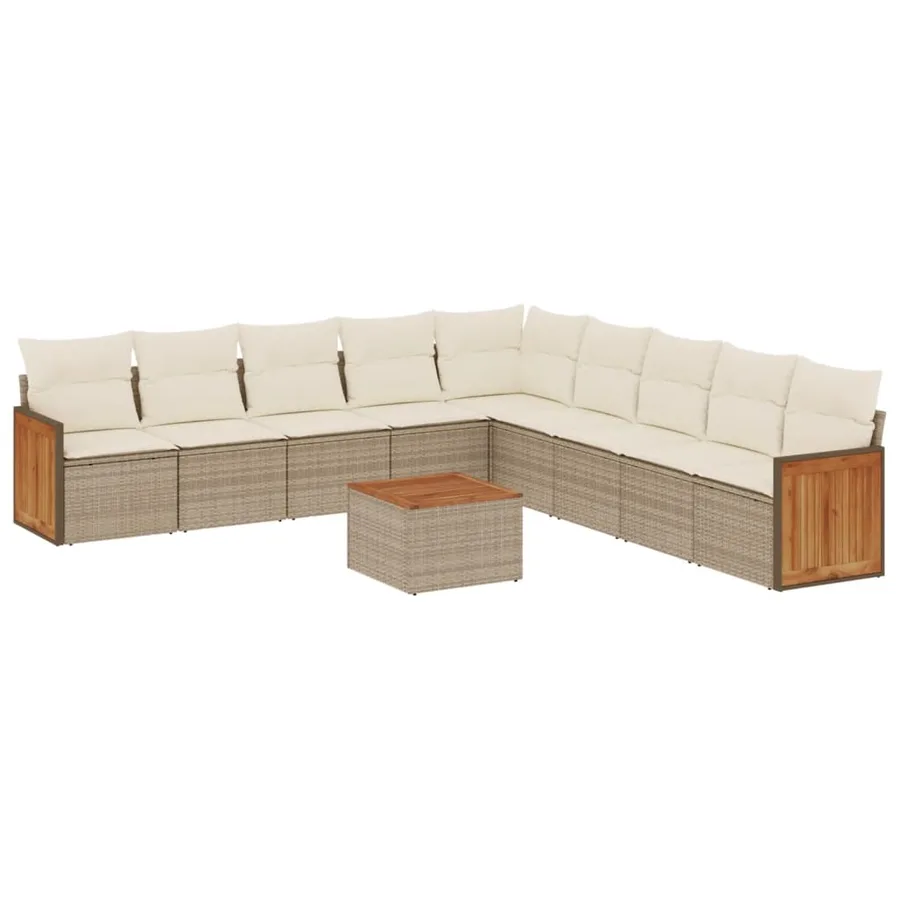 Salon de jardin avec coussins 10 pcs beige résine tressée - 2