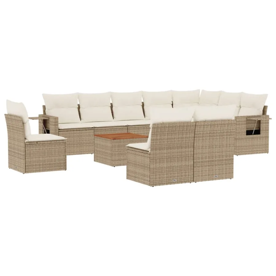 Salon de jardin 11 pcs avec coussins beige résine tressée - 2