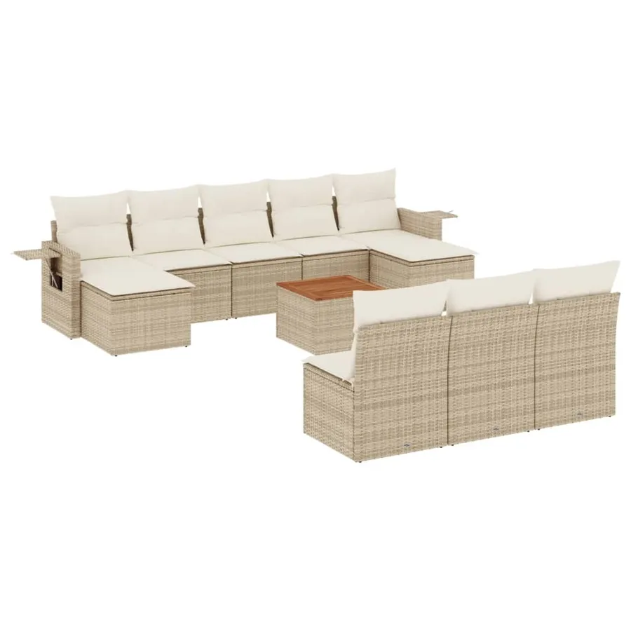 Salon de jardin 11 pcs avec coussins beige résine tressée - 2
