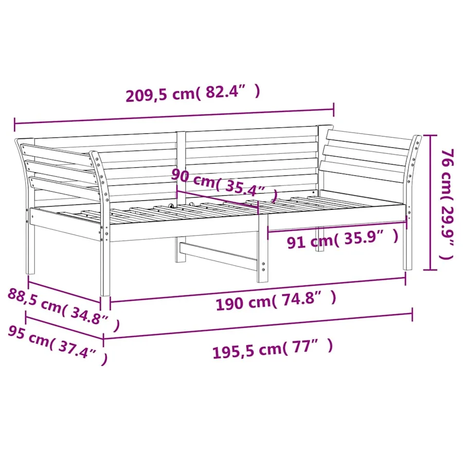Lit de jour sans matelas blanc 90x190 cm bois de pin massif - 9