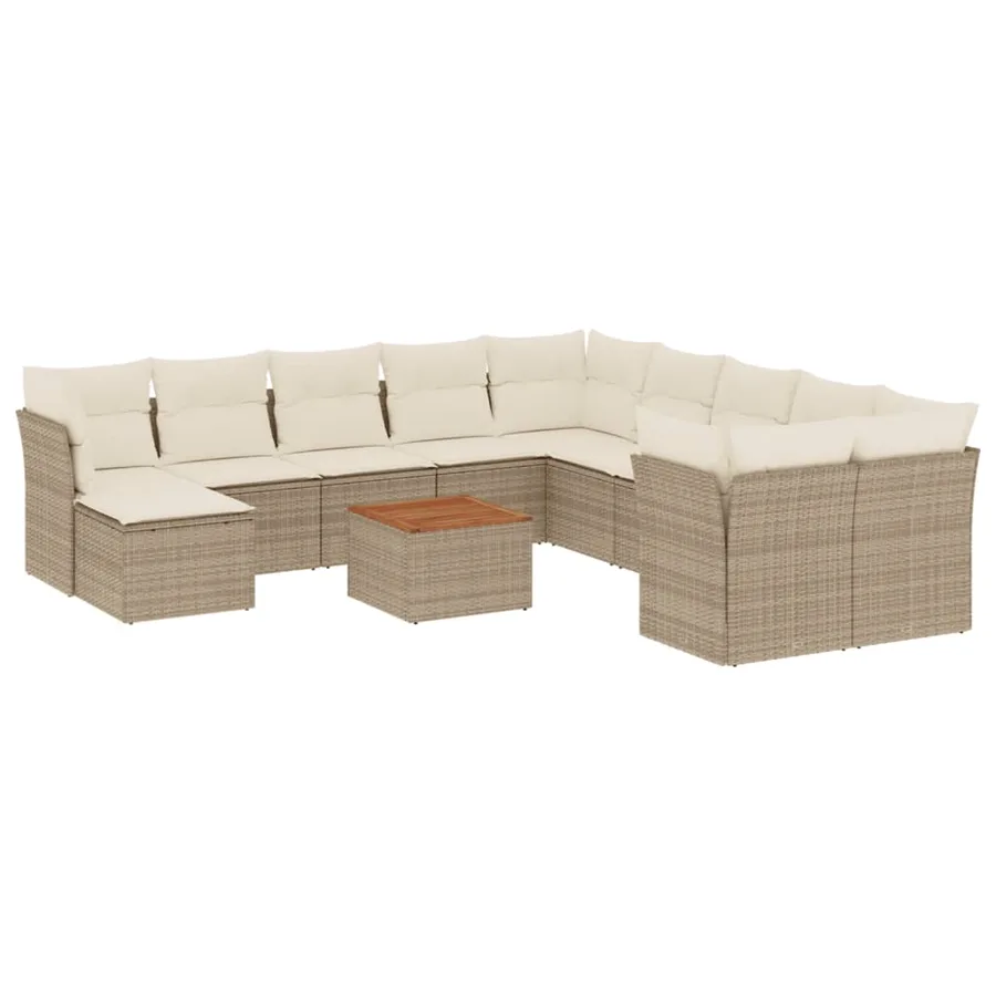 Salon de jardin avec coussins 12 pcs beige résine tressée - 2