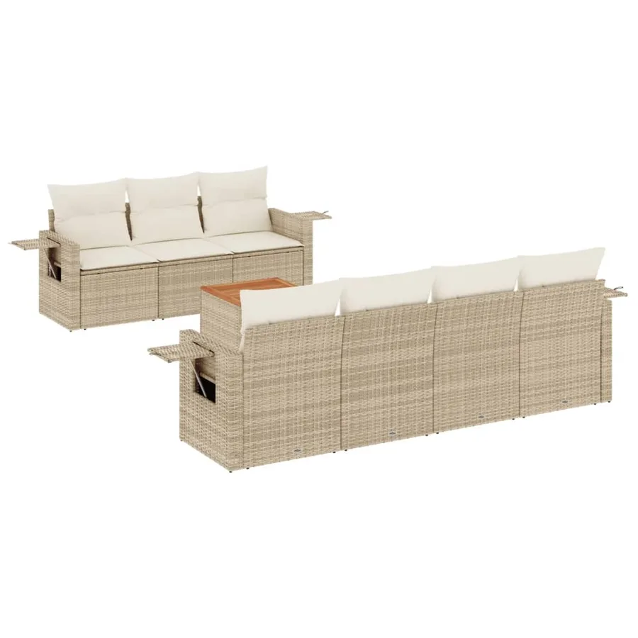 Salon de jardin avec coussins 8 pcs beige résine tressée - 2