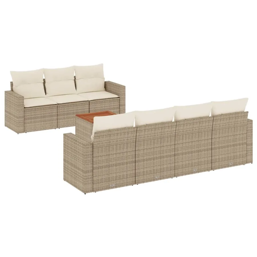 Salon de jardin avec coussins 8 pcs beige résine tressée - 2