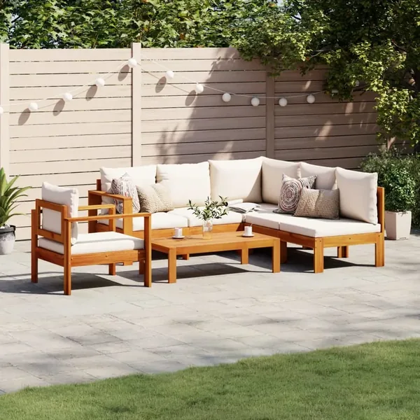 Salon de jardin avec coussins 5 pcs Bois d'acacia solide