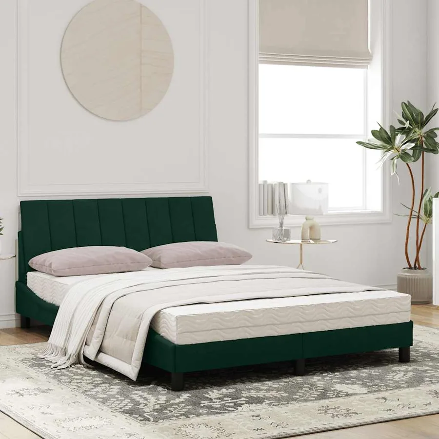 Lit avec matelas Hanko vert foncé 120x200 cm velours - 3