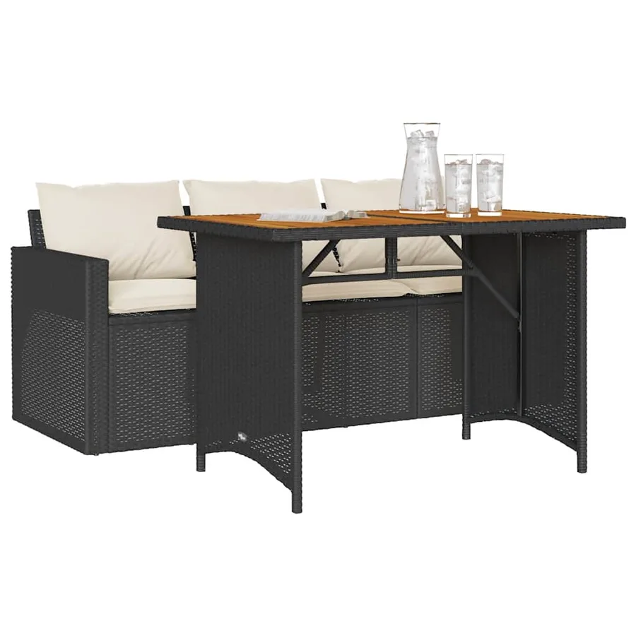 Ensemble à manger de jardin coussins 2pcs noir résine tressée - 3