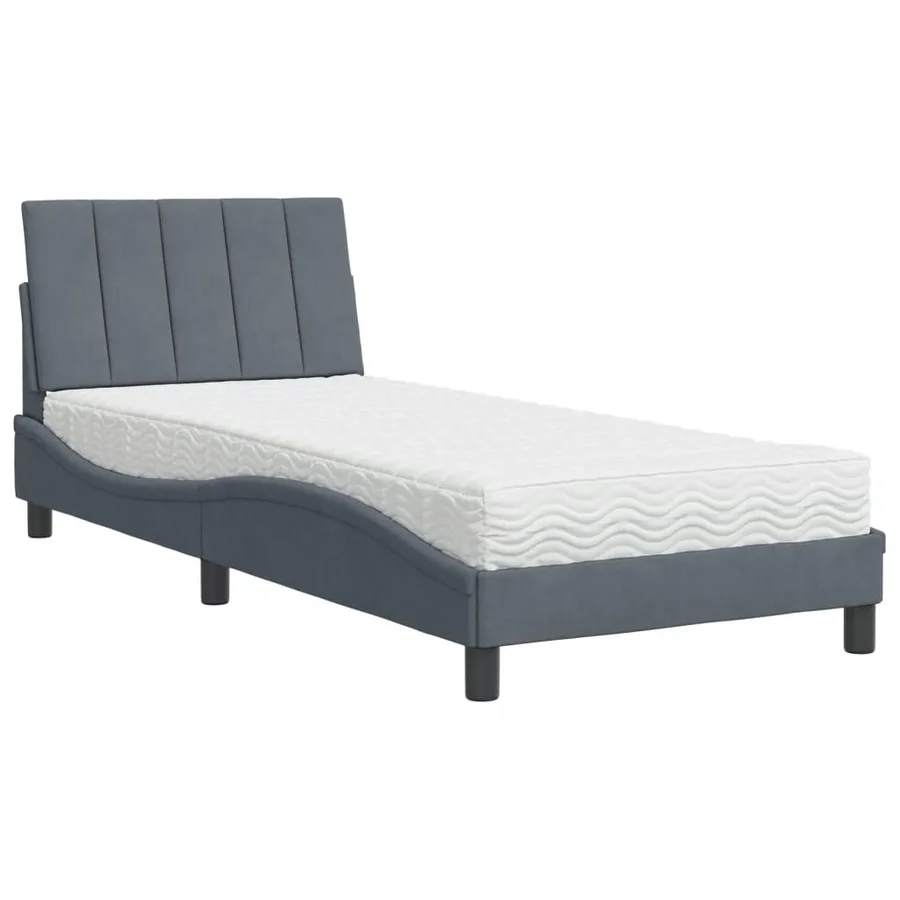 Lit avec matelas Hanko gris foncé 80x200 cm velours - 2