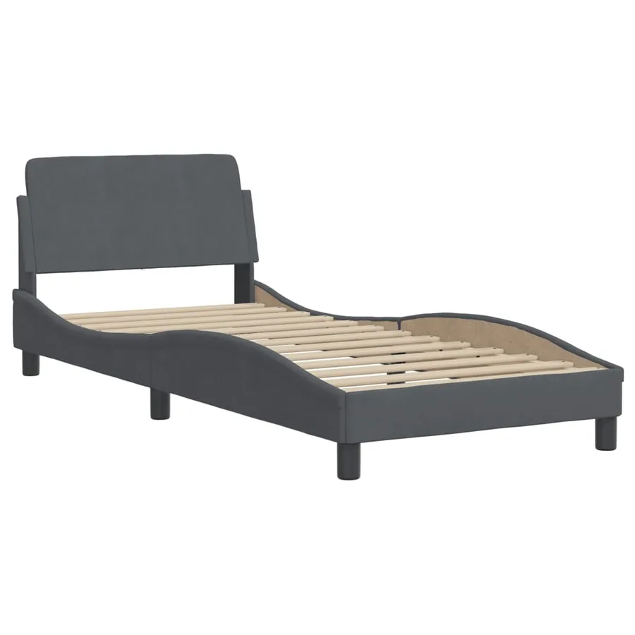 Lit avec matelas Hanko gris foncé 80x200 cm velours - 4