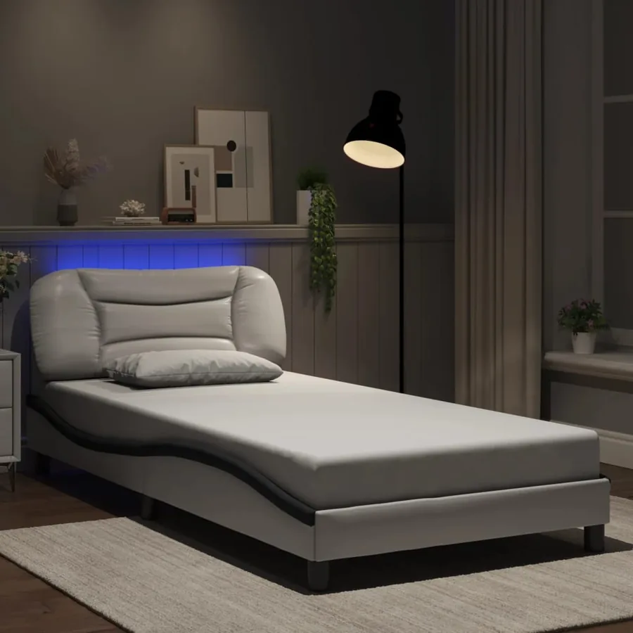 Cadre de lit avec LED sans matelas Hvar blanc et noir 100x200 cm